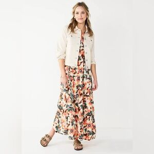 Sonoma Dress Small S Maxi Long Tiered V-Neck Sleeveless Cotton NWT